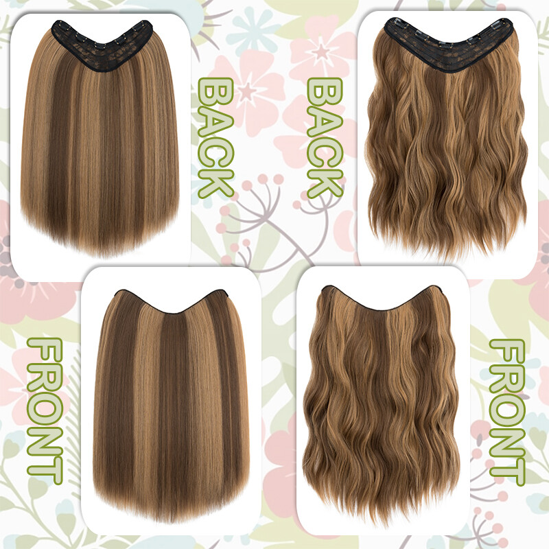 V Shape 5Clips Hairpiece One Piece Extra Thick Clip in Hair Extensions Full Head