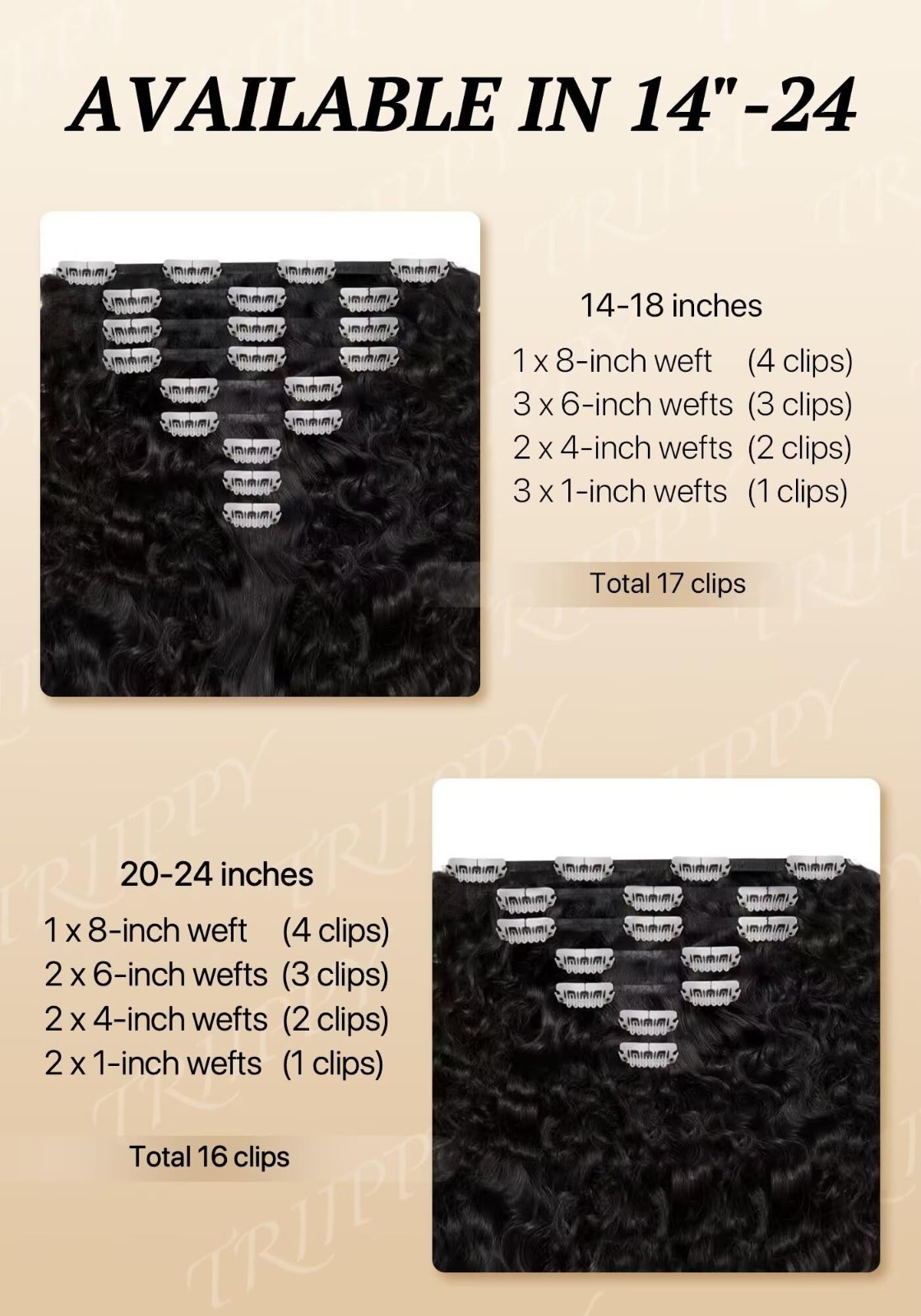 Seamless Clip-In Hair Extensions 135g 7pcs, 20″ Curly Real Human Hair, Natural C