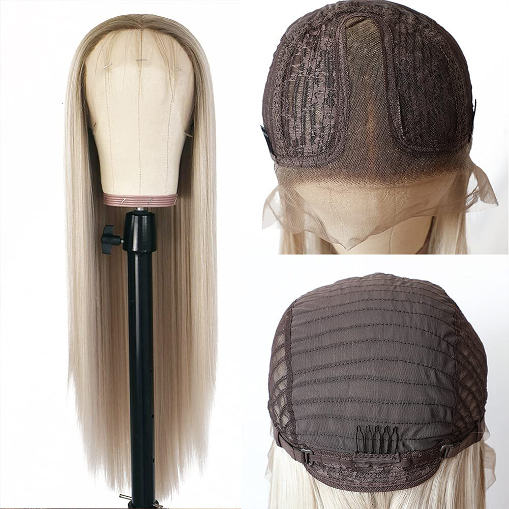 Brown Blonde Ombre Heat Resistant Synthetic Lace Front Wigs Long Straight Hair