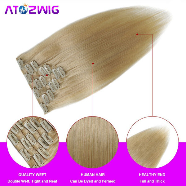 Full Head Clip In Human Hair Extensions Straight Remy Real Hair 7 Pcs/Set 70G
