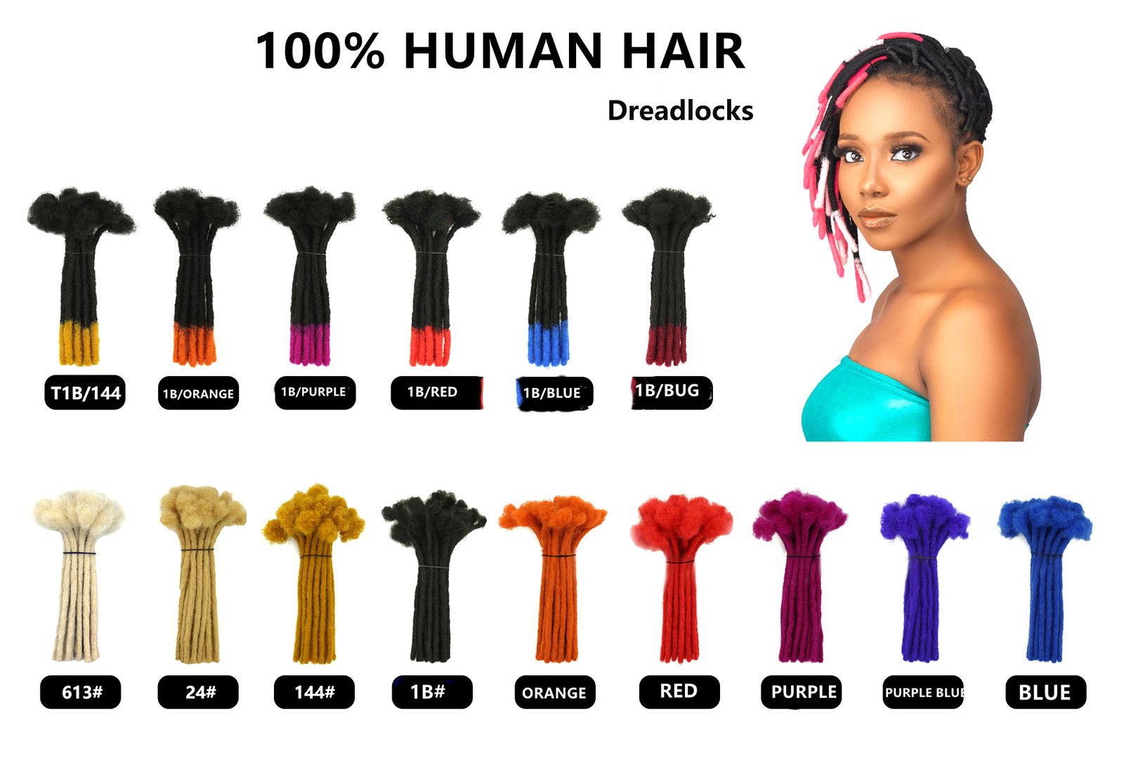 100% Real Human Hair Dreadlock Extensions for Man/Women Full Head Handmade