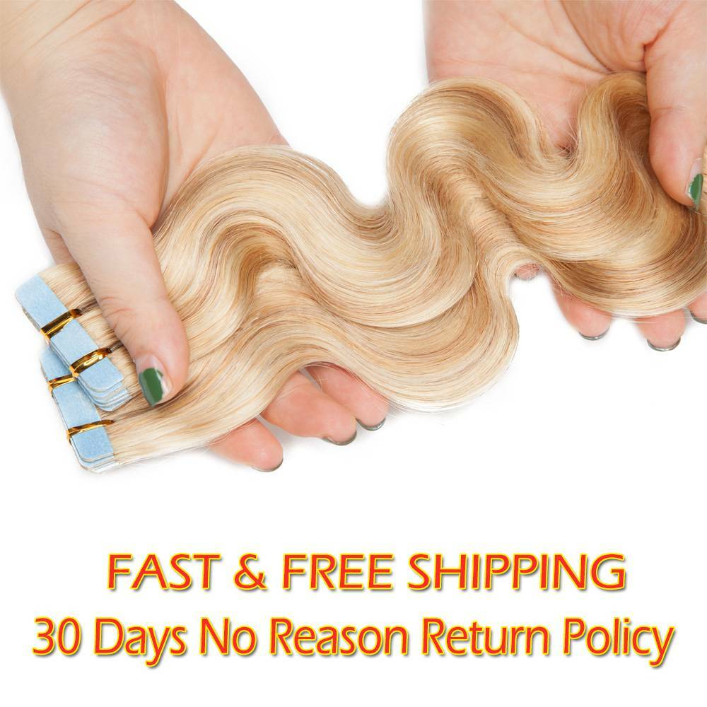 Tape In Balayage Skin Weft Remy Real Human Hair Extensions Full Head 200g WAVY
