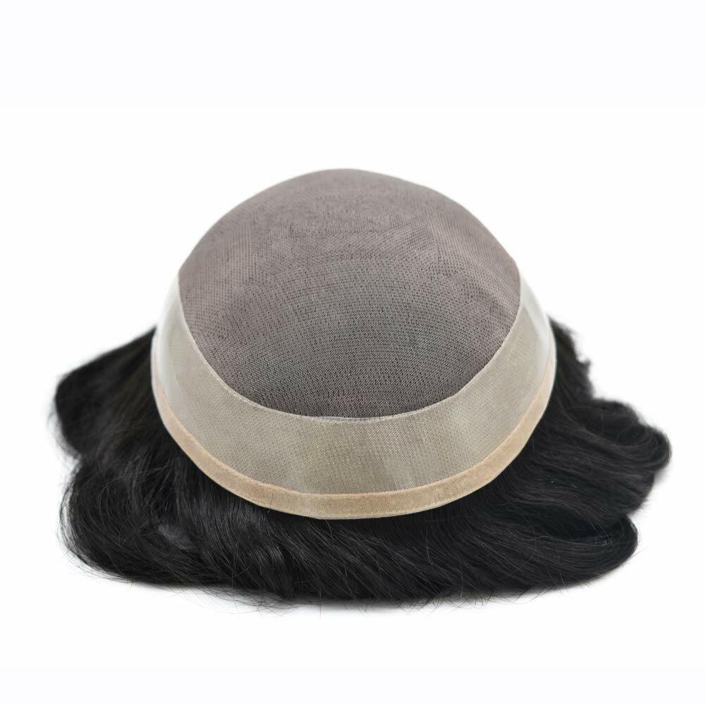 Fine Mono Mens Toupee Hairpiece Human Hair Replacement Poly Around Hair Systems