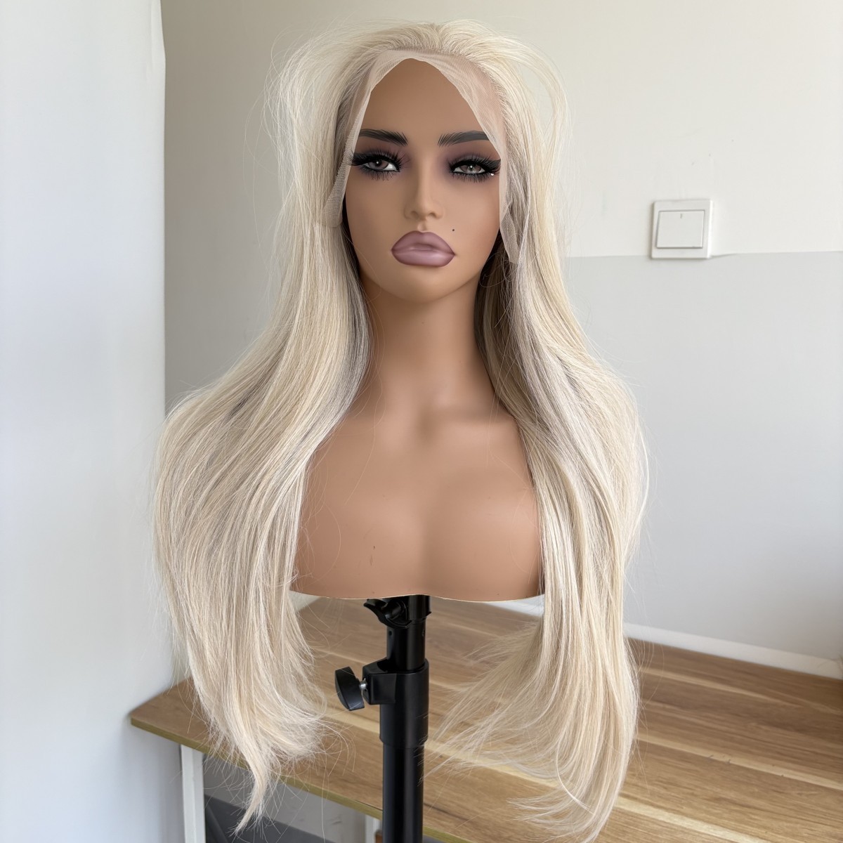 Bleach Blonde Heat Resistant Synthetic Hair Long Straight Lace Front Wigs