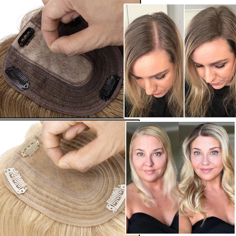 Clip In 100% Real Human Hair Topper Hairpiece Toupee Wigs For Lost Hair Thick US