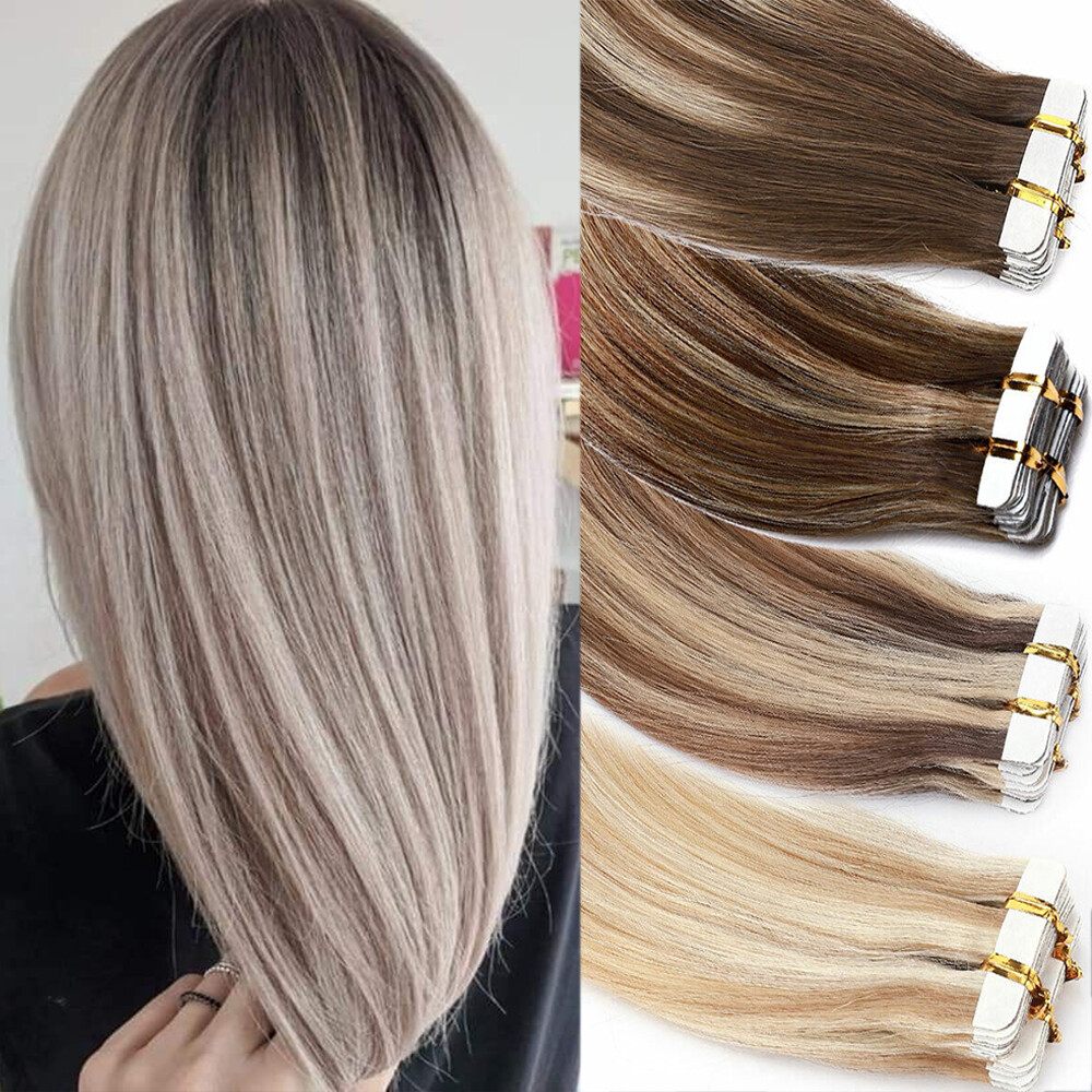 CLEARANCE Tape In Remy Human Hair Extensions Skin Weft Full Head Ombre Invisible