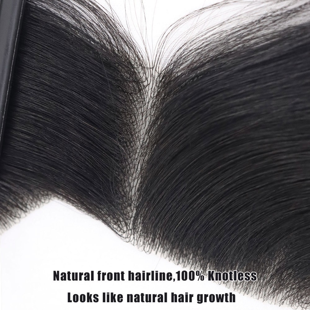 Mens Toupee Human Hair Forehead Hairline Skin PU Hairpiece Replacement System