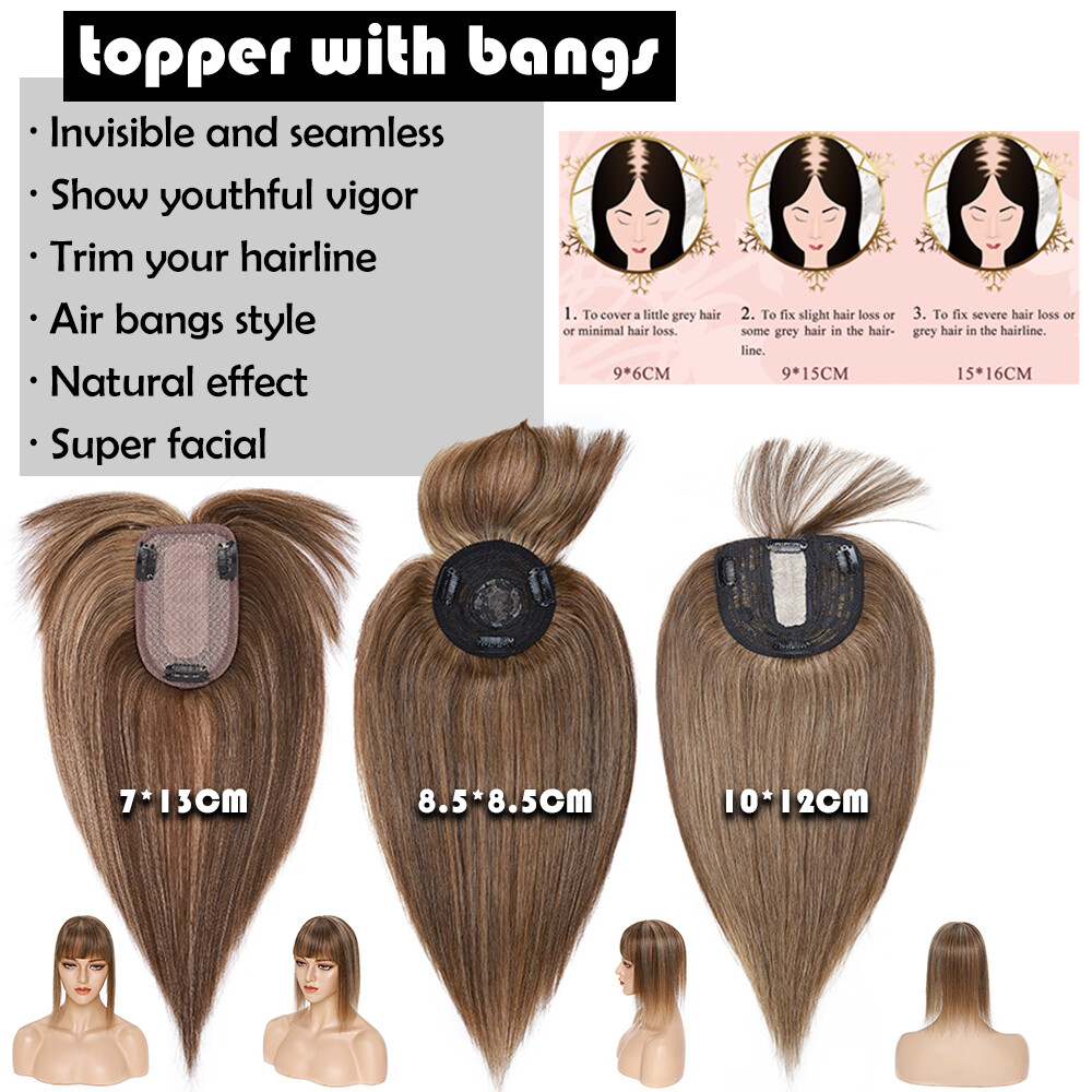 US 100% Human Hair Women Topper Hairpiece Clip In Mono Silk Base Top Wigs Toupee