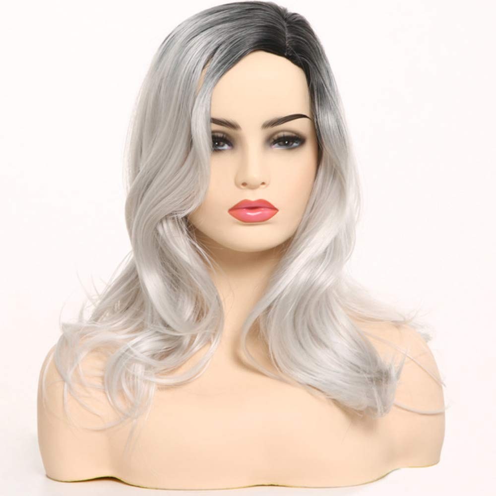 1 Piece of Ash Gray to Silver White Ombre Wavy Curly Blonde Shoulder Length Hair
