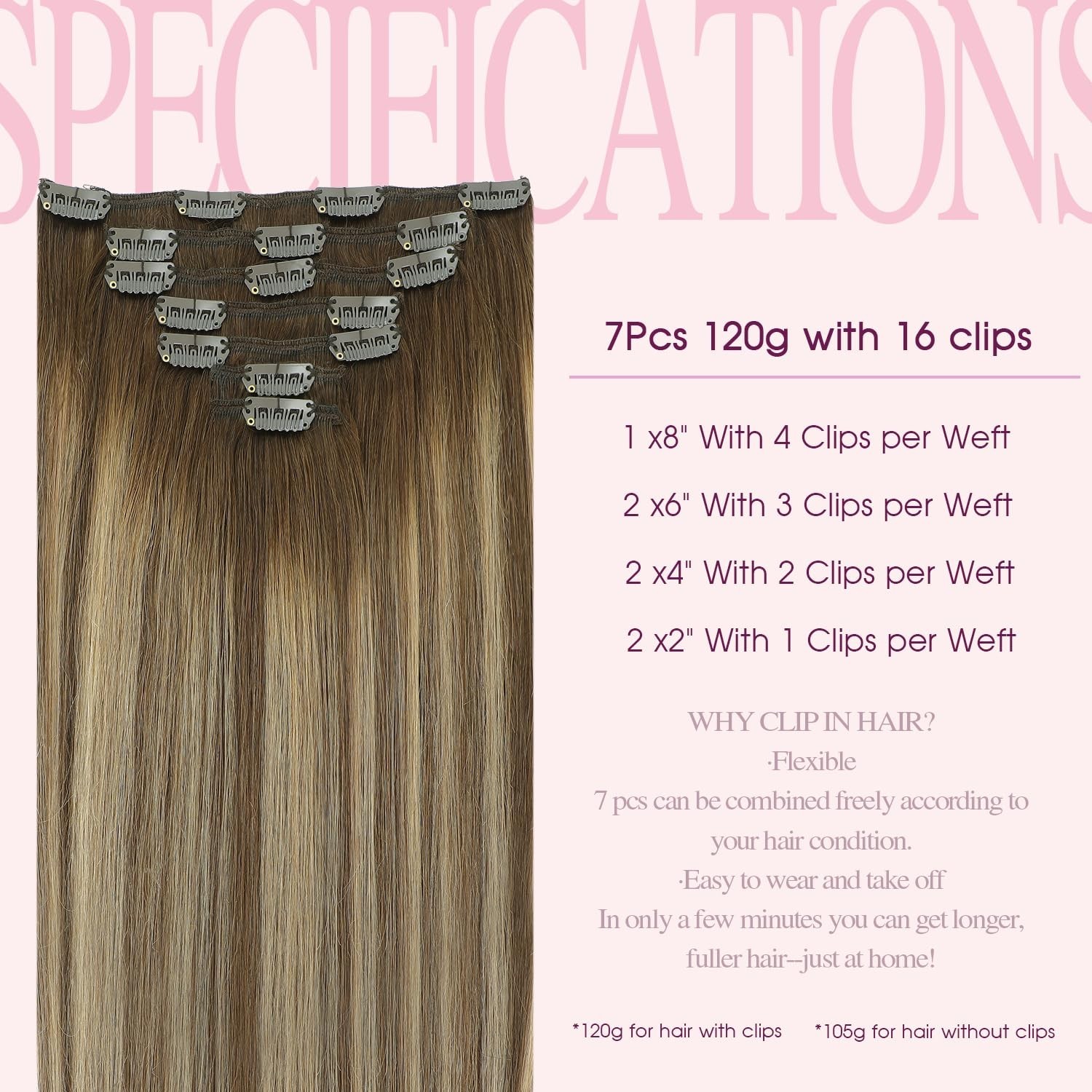 Clip-In Human Hair Extensions 20″ 120g Balayage #4/27/4 Chocolate Brown to Caram