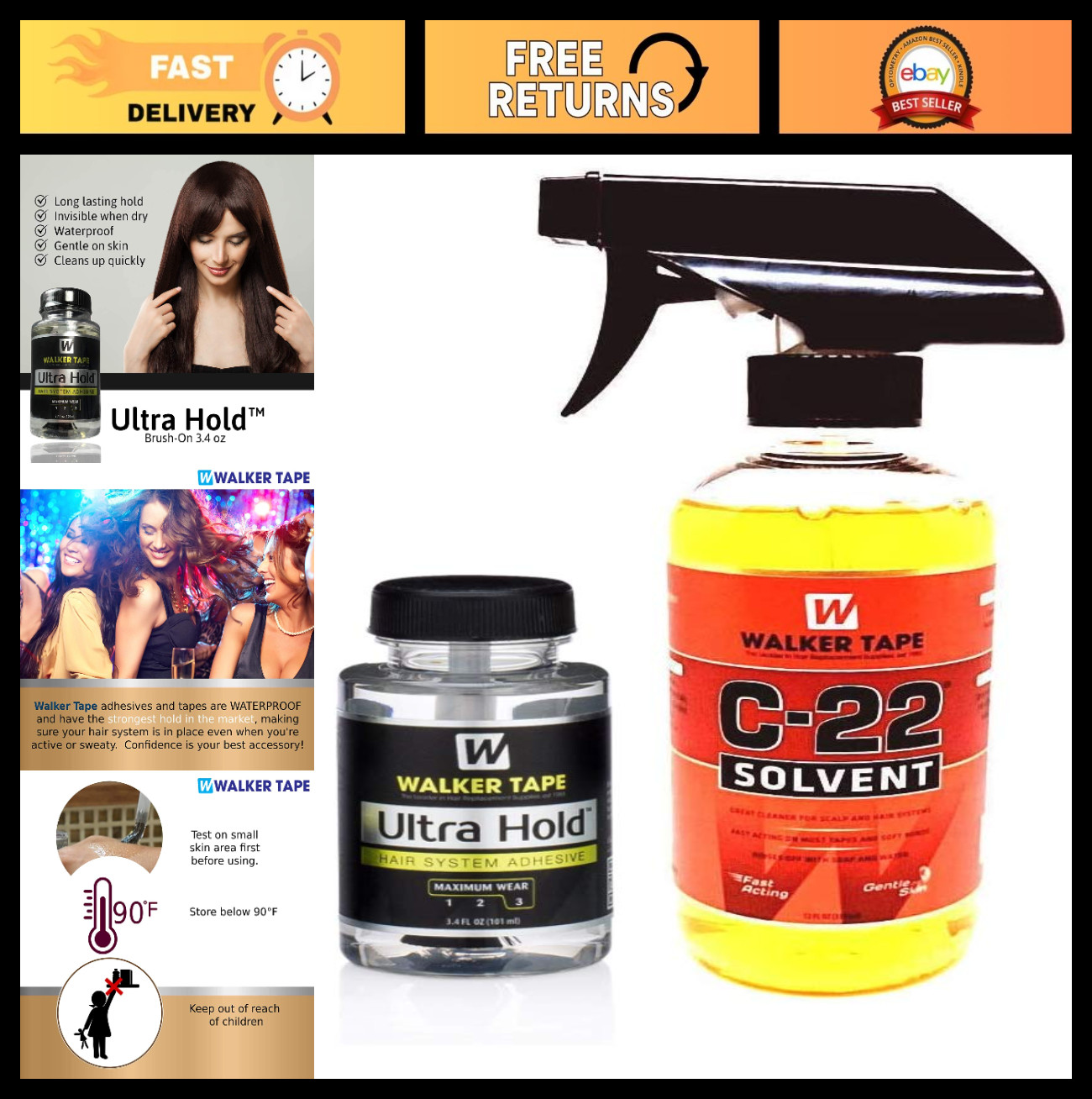 Citrus Solvent Wig Glue Remover 12oz & Ultra Hold Hair System Adhesive 3.4oz