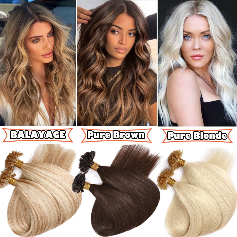 100G THICK U Tip Nail Tip Pre Bonded Keratin 100% Human Hair Extensions 16-24in