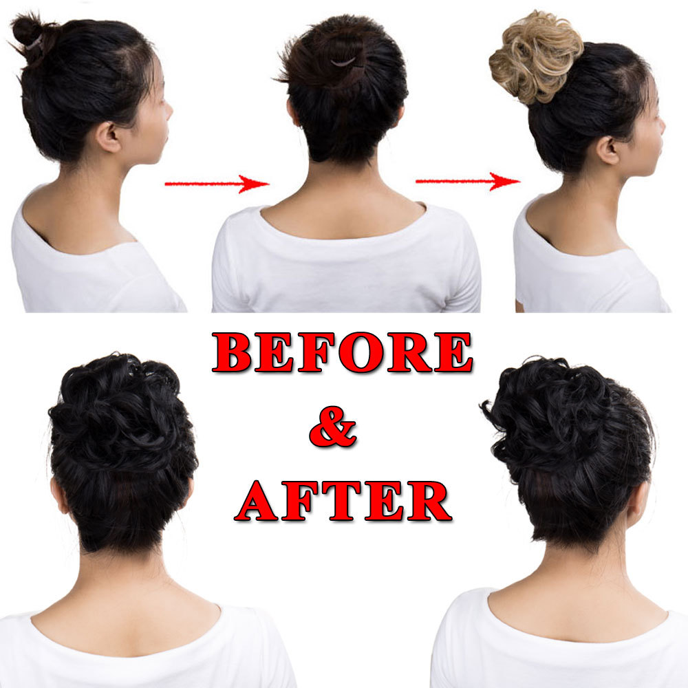 Real Thick Curly Messy Bun Updo Hair Piece Scrunchie AS Human Hair Extensions US