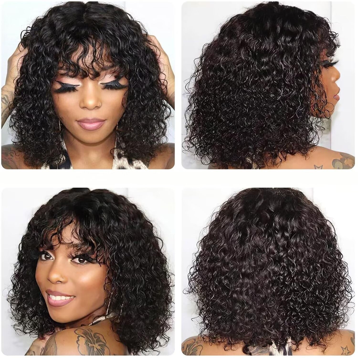 Curly bob wig 2×1 Lace Front Wigs Human Hair Wigs with Bangs for Black Women