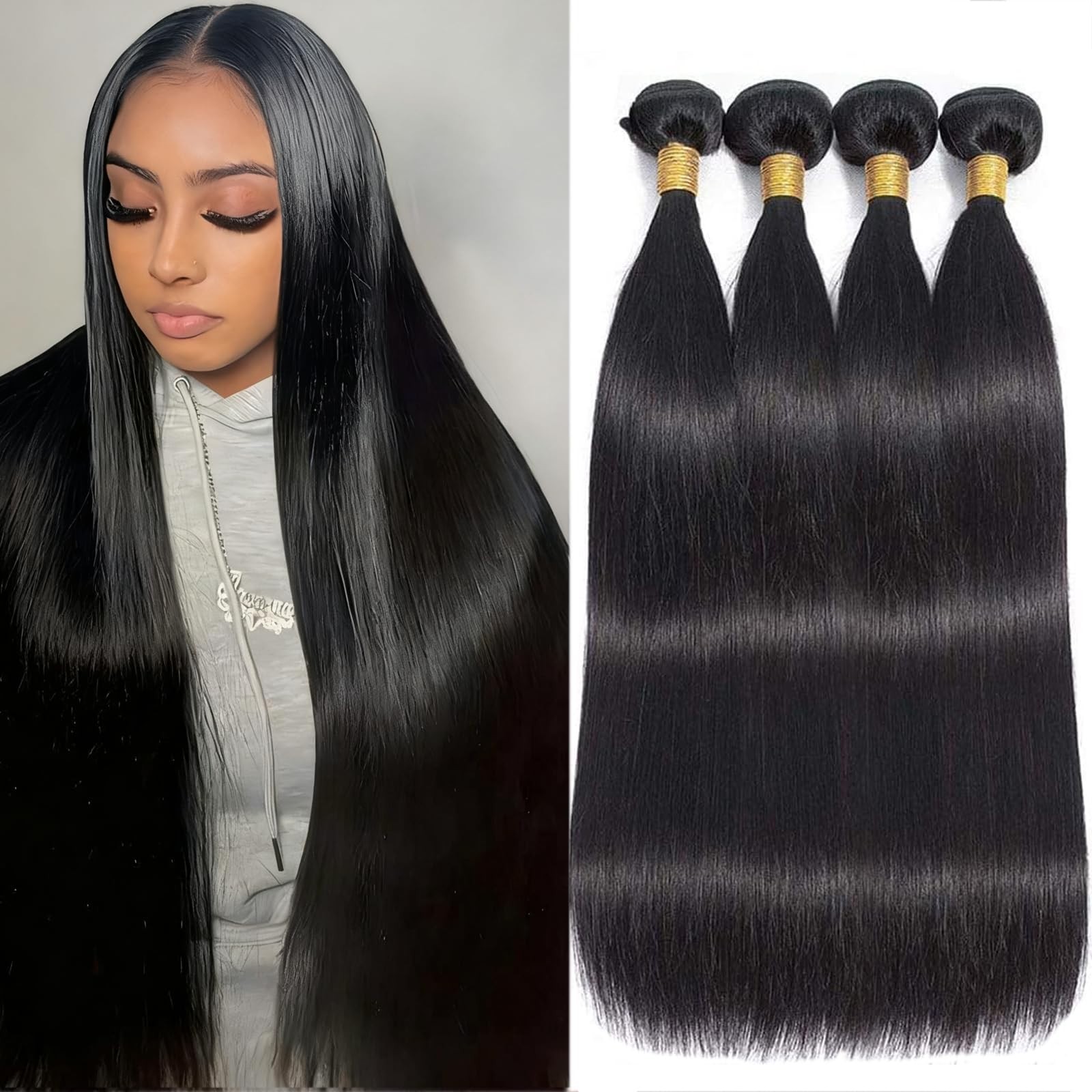 100% Unprocessed Straight Human Hair Bundles 20-26 Inch, Thick Virgin Extensions