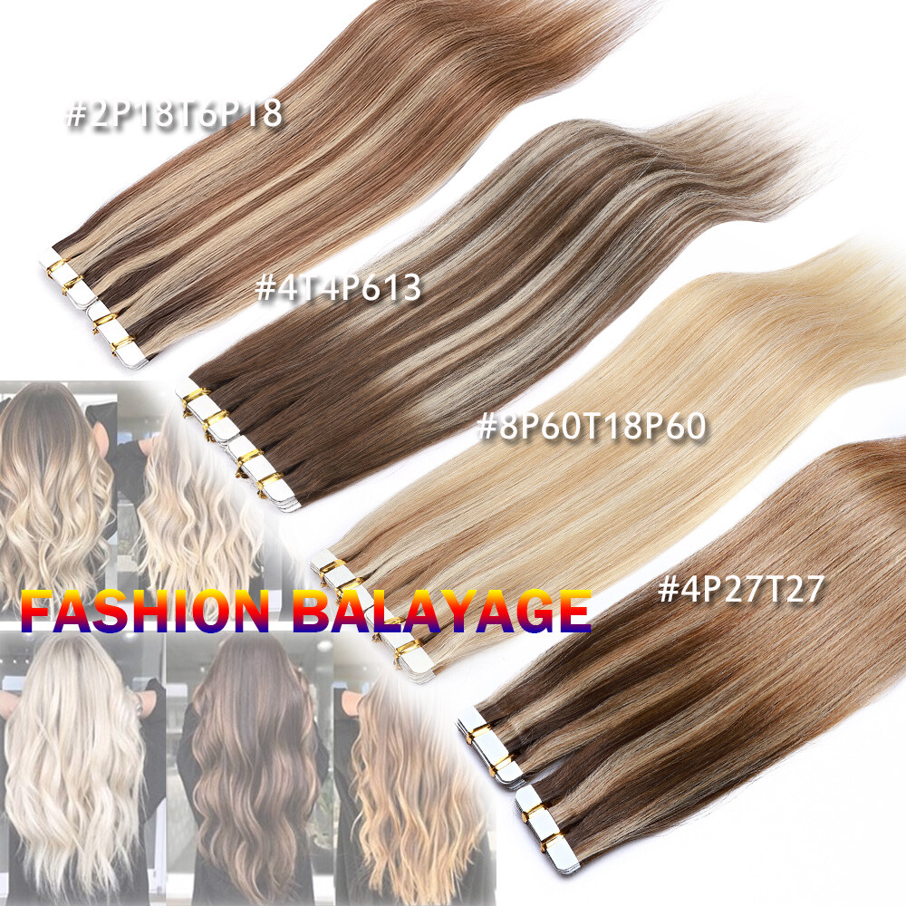 200G Thick Tape In Russian Human Hair Extensions Real Remy Skin Weft Balayage US