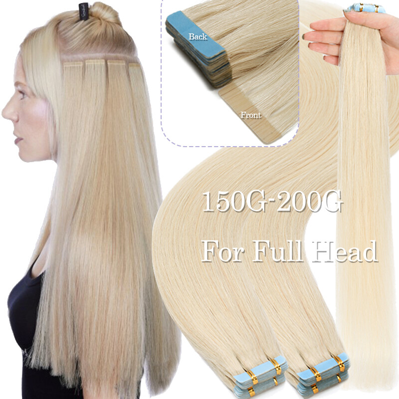60pcs American Skin Weft Tape In Hair Extensions Full Head 100% Remy Human Hair