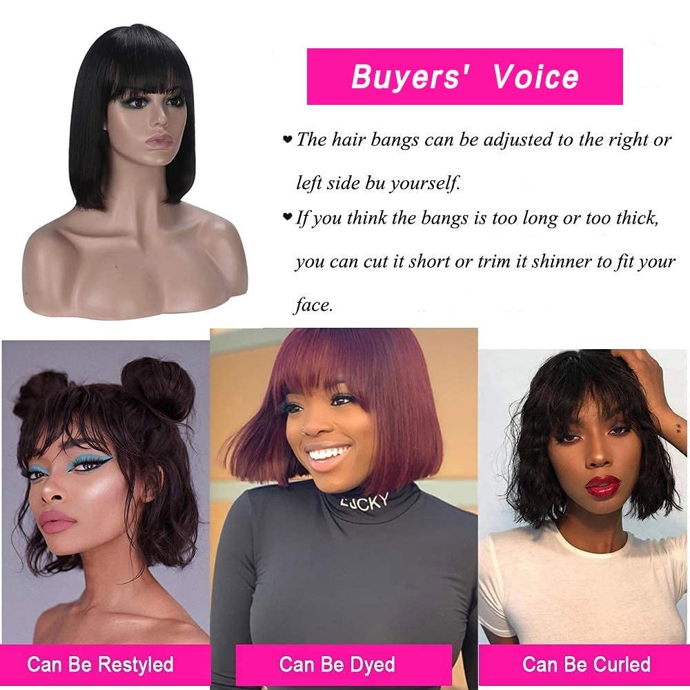 Straight Bob Wig Short Bob Wigs Human Hair Wig With Bangs None Lace Front Wigs