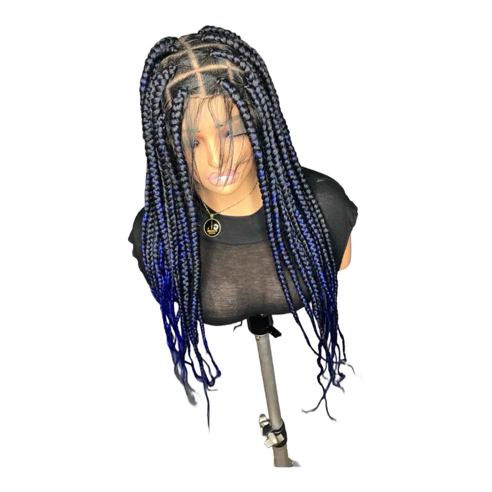 Women’s Synthetic Lace Front Glueless Box Braid Wig Ombré Blue/Black 31-40in
