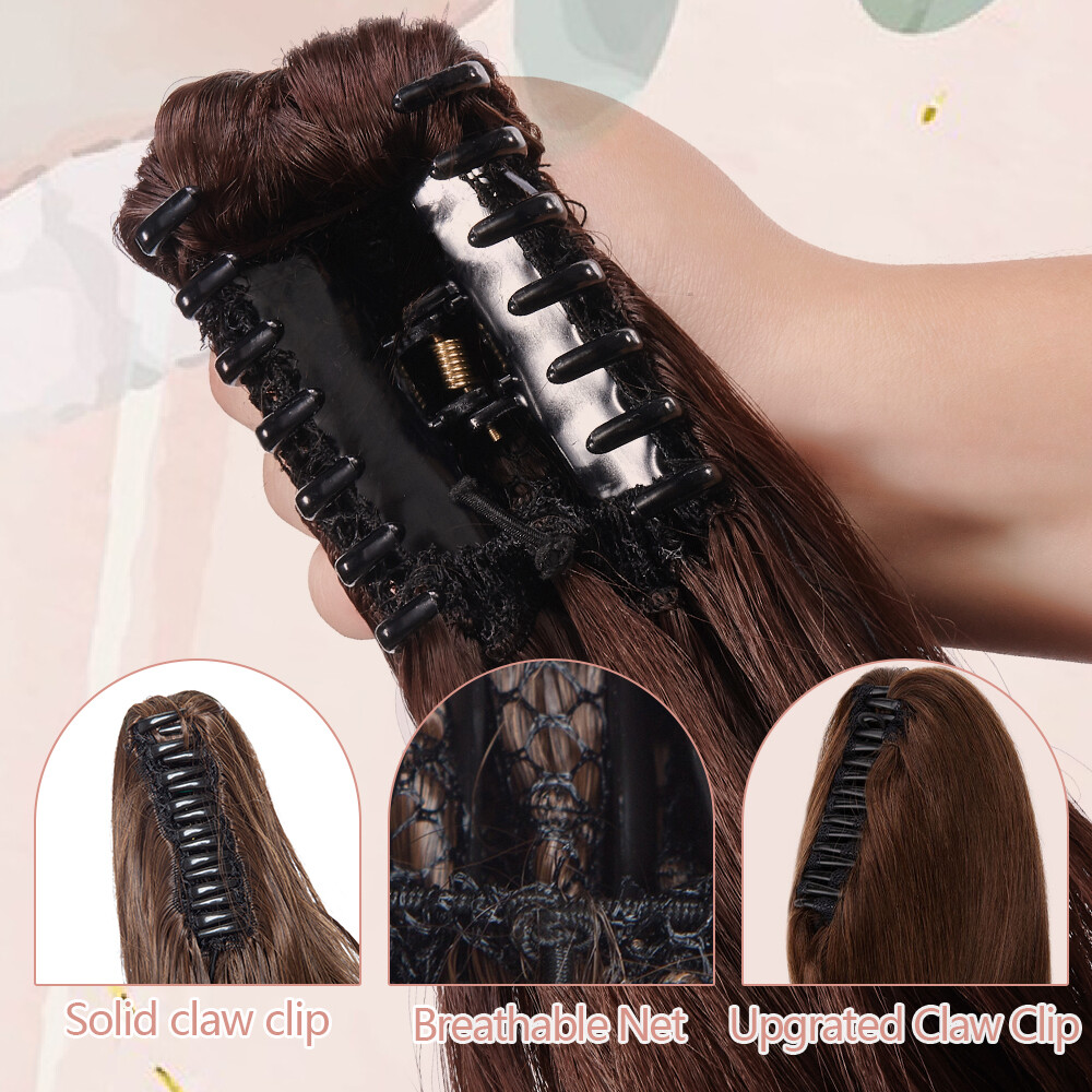 Claw Ponytail Long Curly Pony Tails Clip In Hair Extension Brown Highlight Thick
