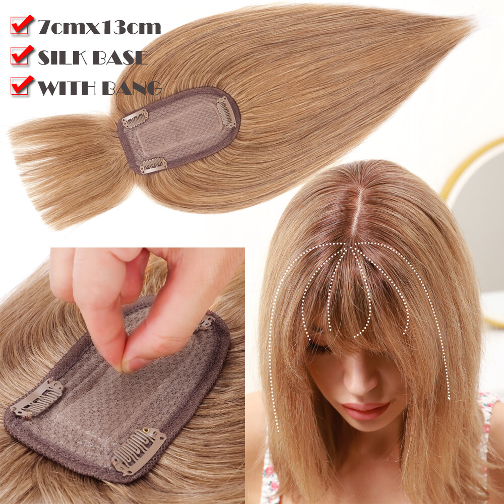 US Clip in Hairpiece 100% Real Remy Human Hair Topper Toupee Top Silk MONO Women