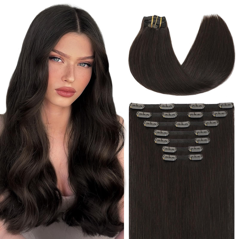 Youngsmile Clip In Hair Extensions Real Human Hair 14 Inch 7Pcs 140G Color 2