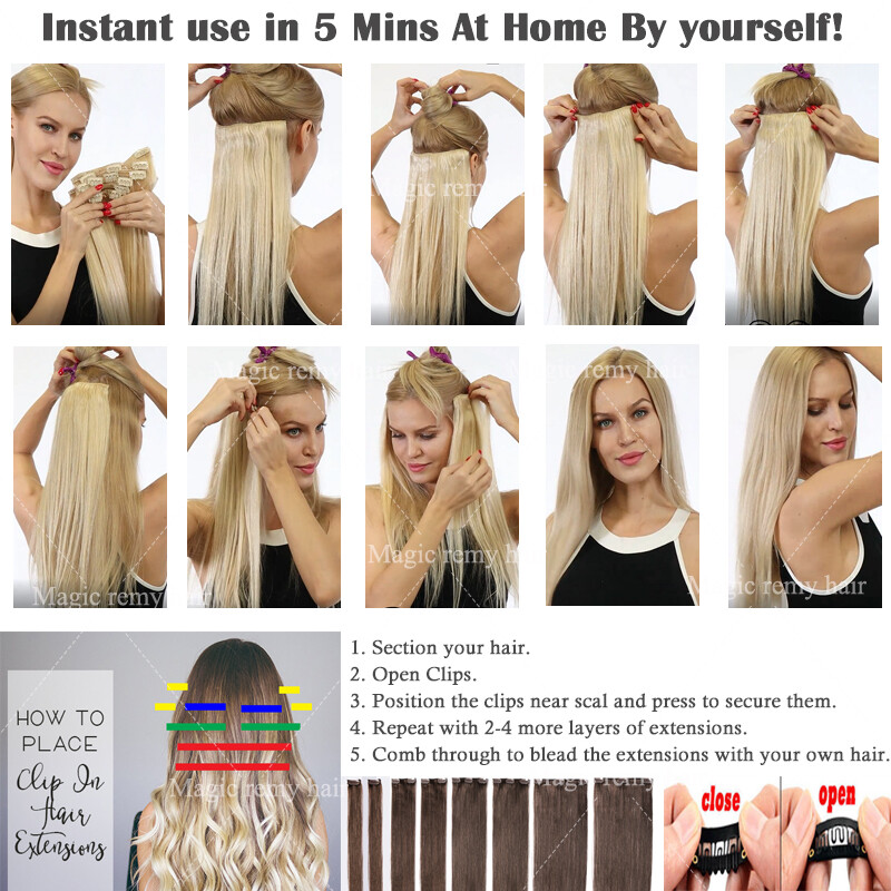 AAA+ 8pcs 16″ 18″ 20″ 22″ 24″ Clip In Real Remy Human Hair Extensions Full Head