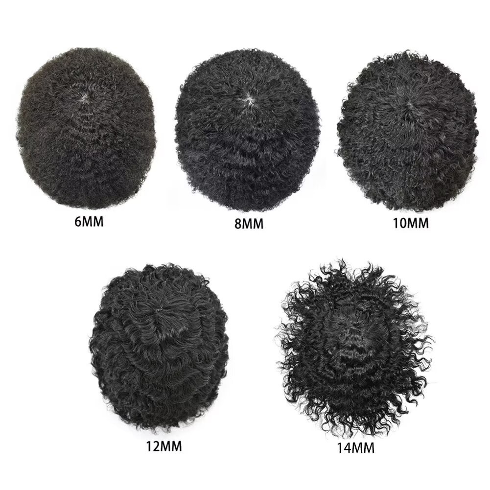 Afro Toupee for Black Men All Poly Black Mens Hair Units Kinky Curly Hair Piece