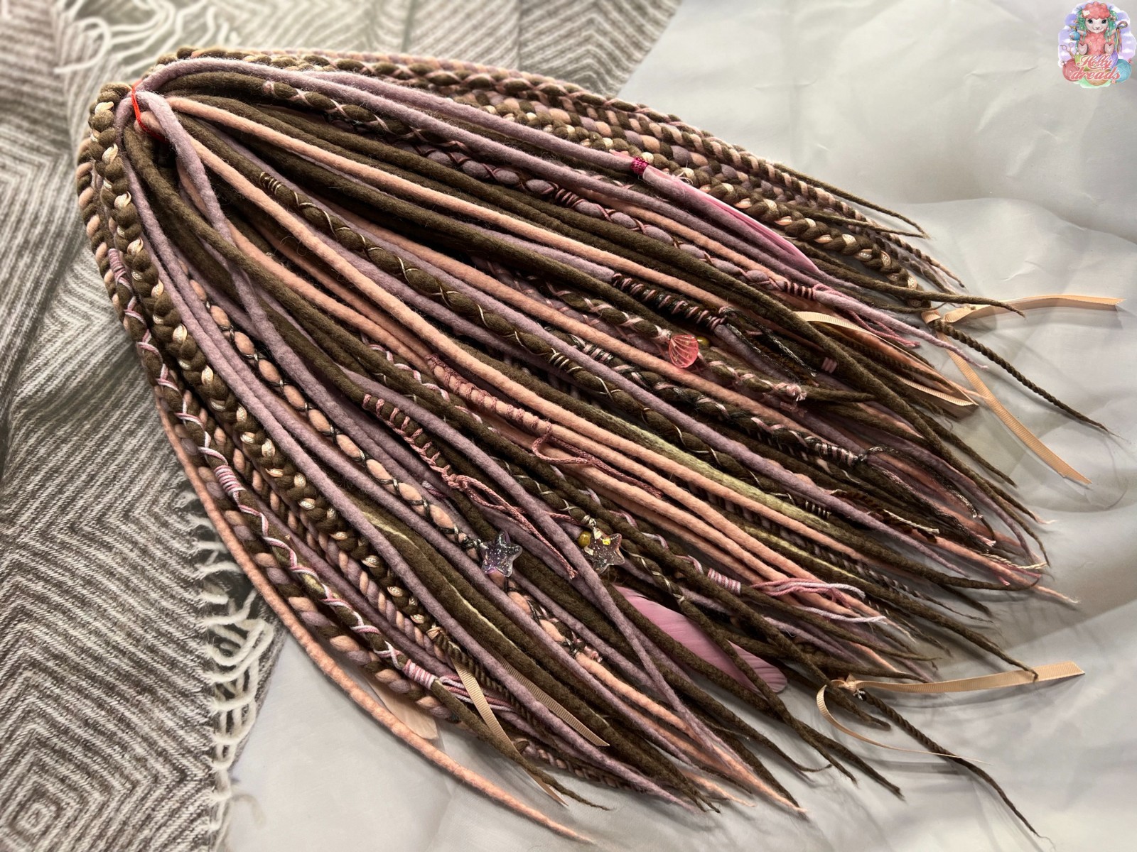 New handmade full Set DE Dreadlocks Wool brown dusty pink hair fall loc ex