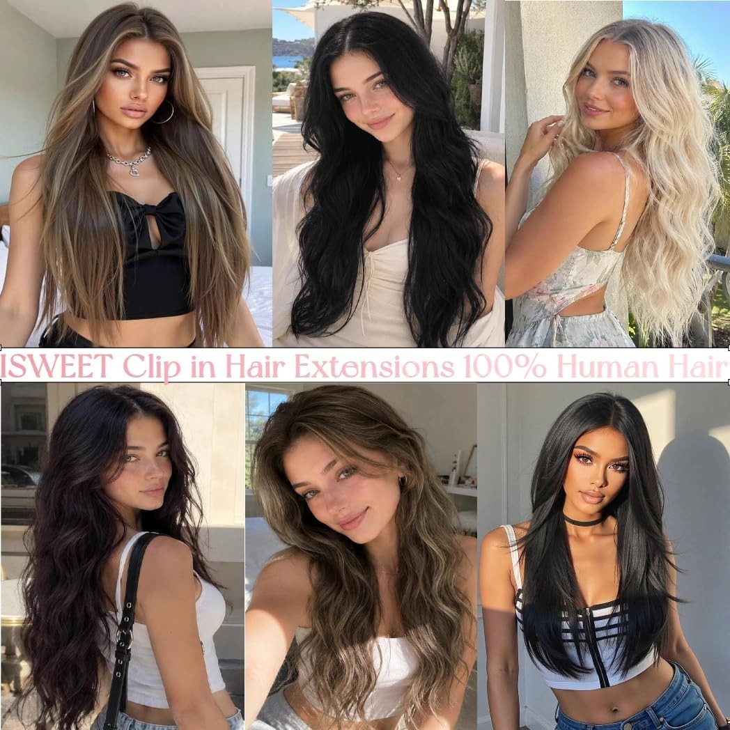 20″ 110g Pink Clip-In Hair Extensions, Real Remy Human Hair, Soft & Invisible, 7