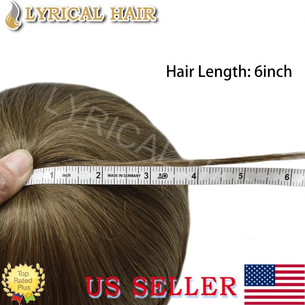 Full PU Mens Toupee Human Hair Replacement System Black Grey Brown Hairpiece Wig