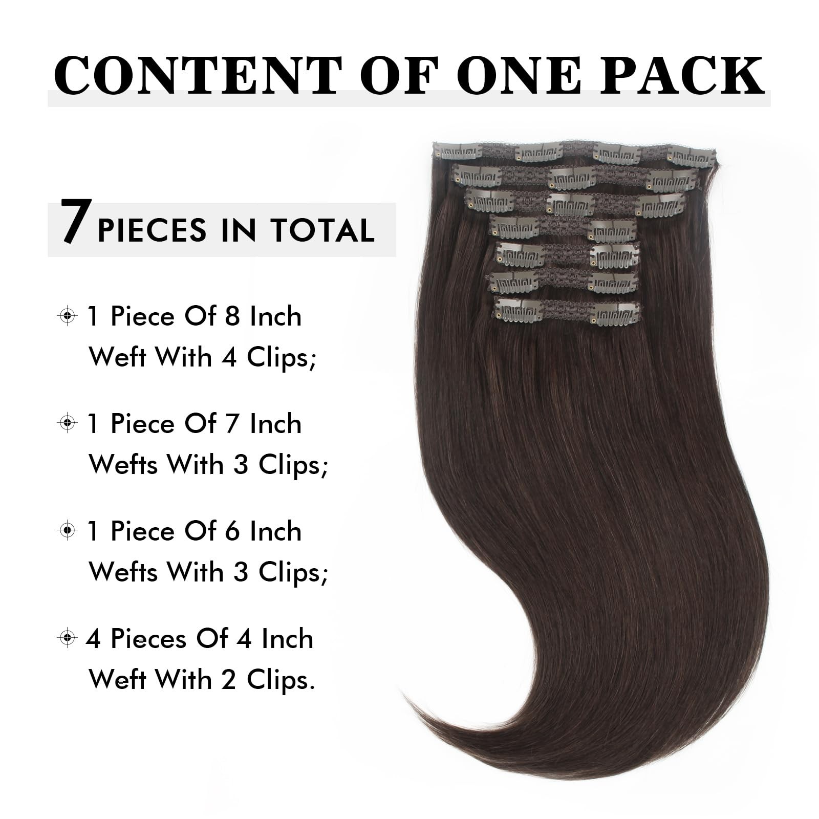 Sixstarhair Clip In Hair Extensions Human Hair Dark Brown 140G Clip In Hair