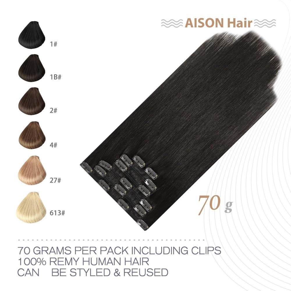 Aison Dark Brown Clip in Hair Extensions Real Human Hair 70G Remy Human Hair