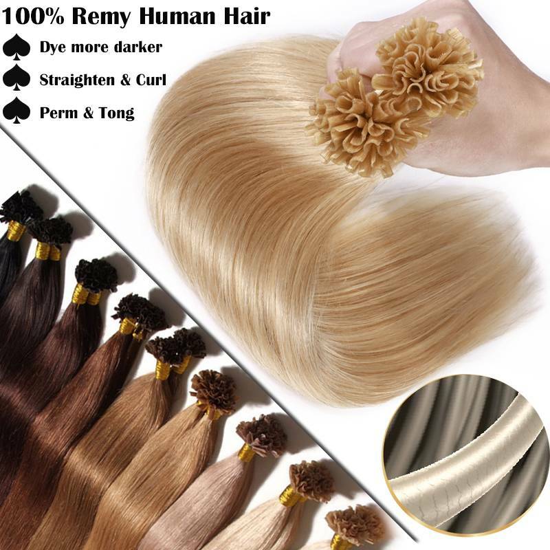 Keratin 100G U Nail Tip Remy Human Hair Extensions Balayage Blonde Pre Bonded 8A