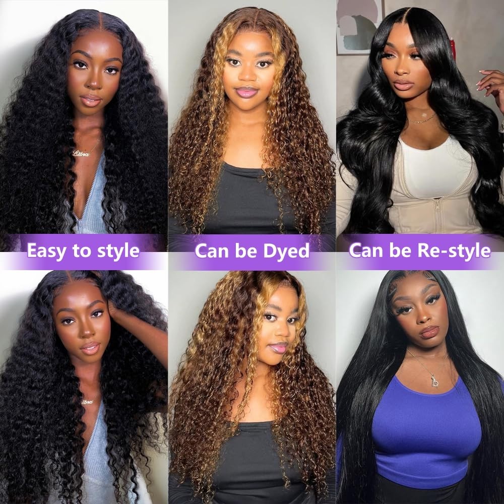 Glueless Human Hair Lace Front Wig 26″ Deep Wave, 210% Density, Pre Plucked, No