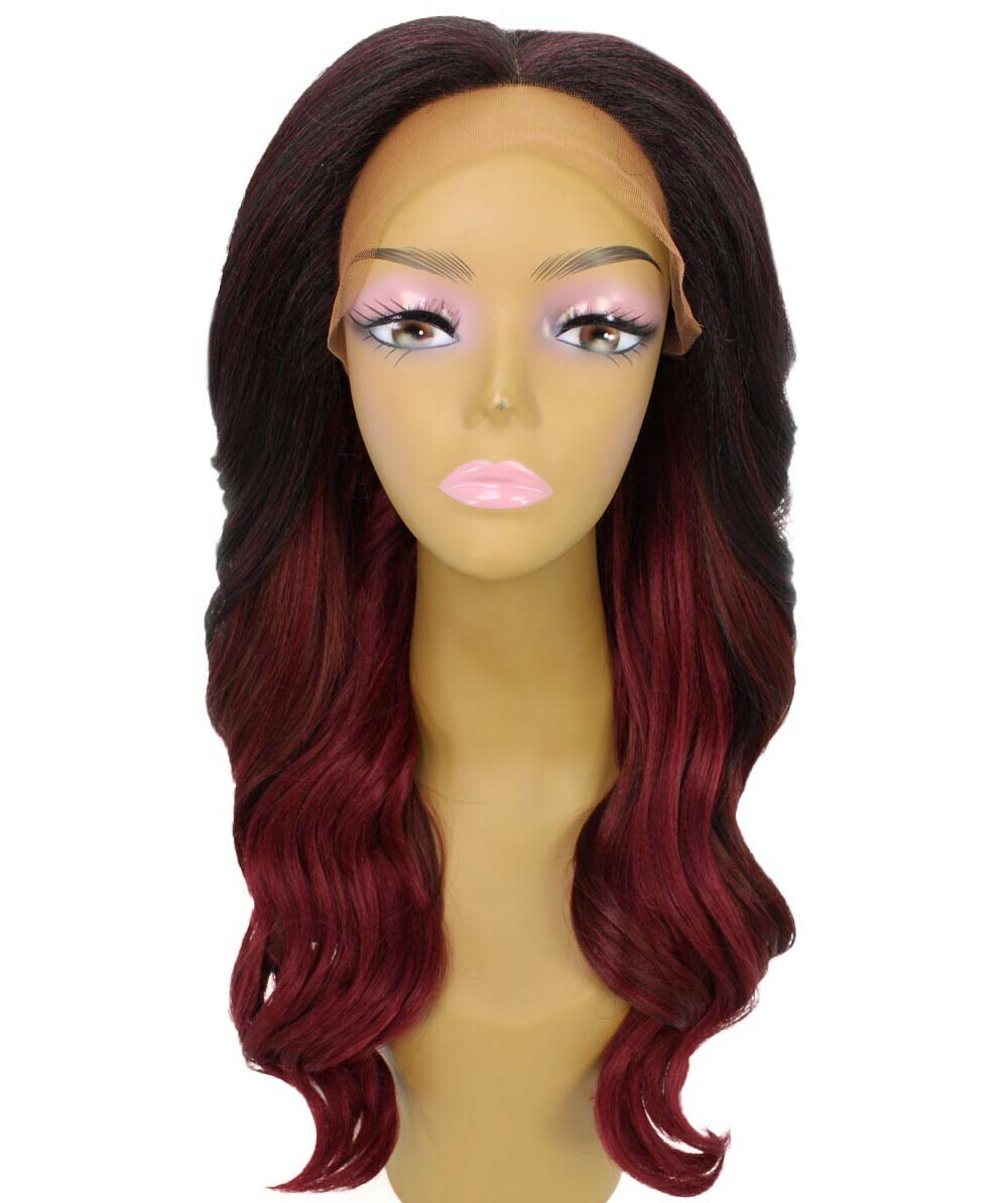 Wavy 21 in 4X4 Hand Tied Lace Front Wig, Deep Red over Medium Red