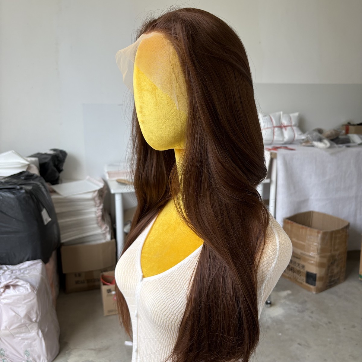 Synthetic Hair Heat Resistant Lace Frontal Wig Dark brown Long Straight