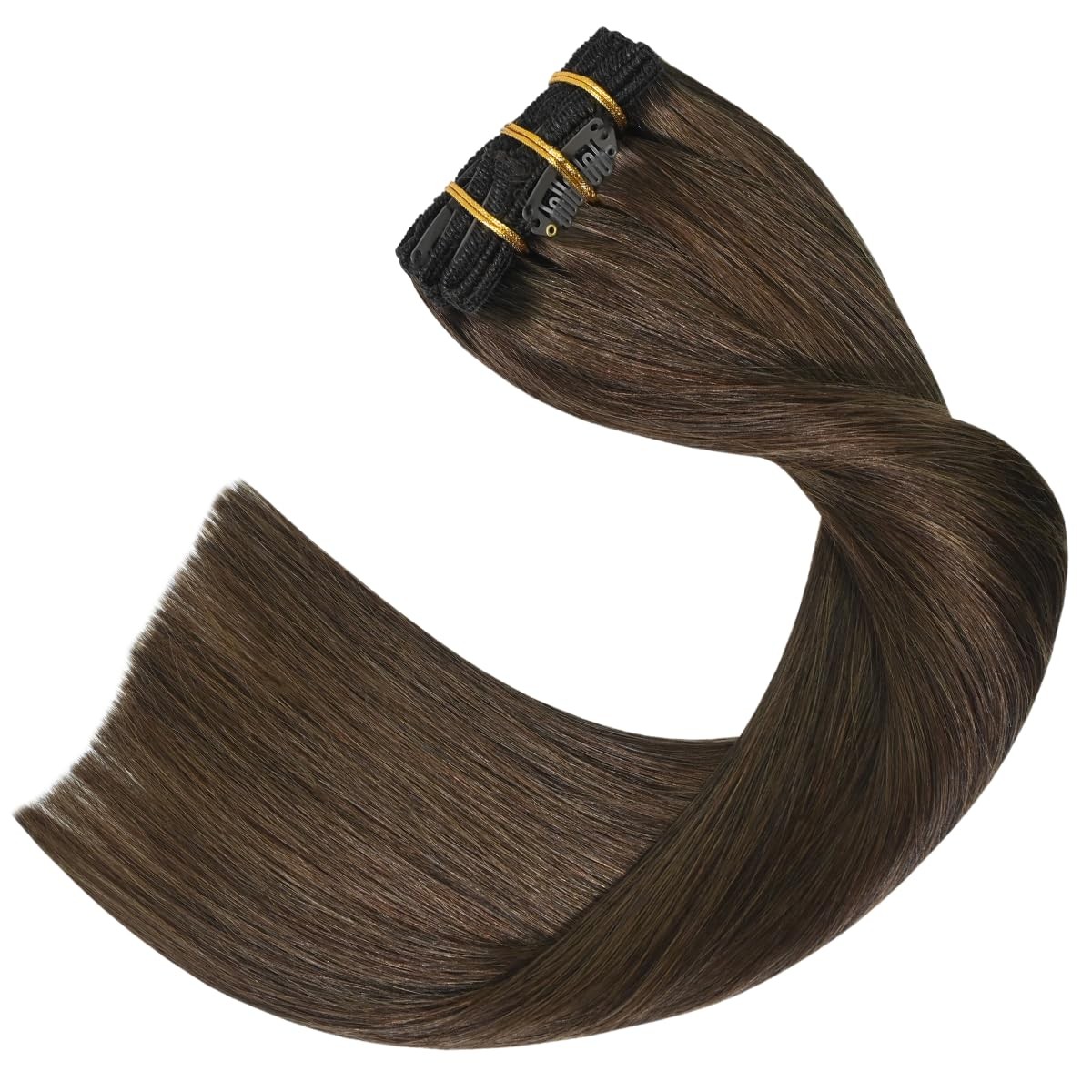 Medium Brown Clip in Hair Extensions Real Human Hair, 70g 7pcs 18inch,Soft & …