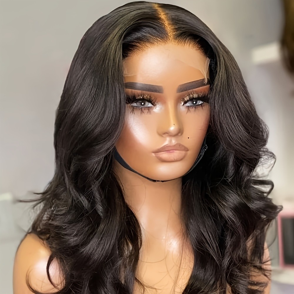 Short Black Body Wave Lace Front Wig 13×4 Free Part Glueless Pre Plucked Natural