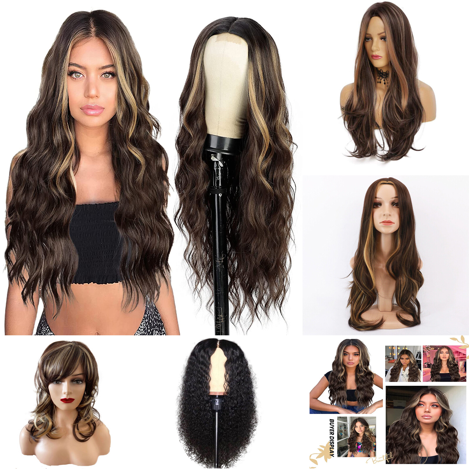 Full Wig Long Curly Straight Wavy Synthetic Hair With Blonde Wigs For Women