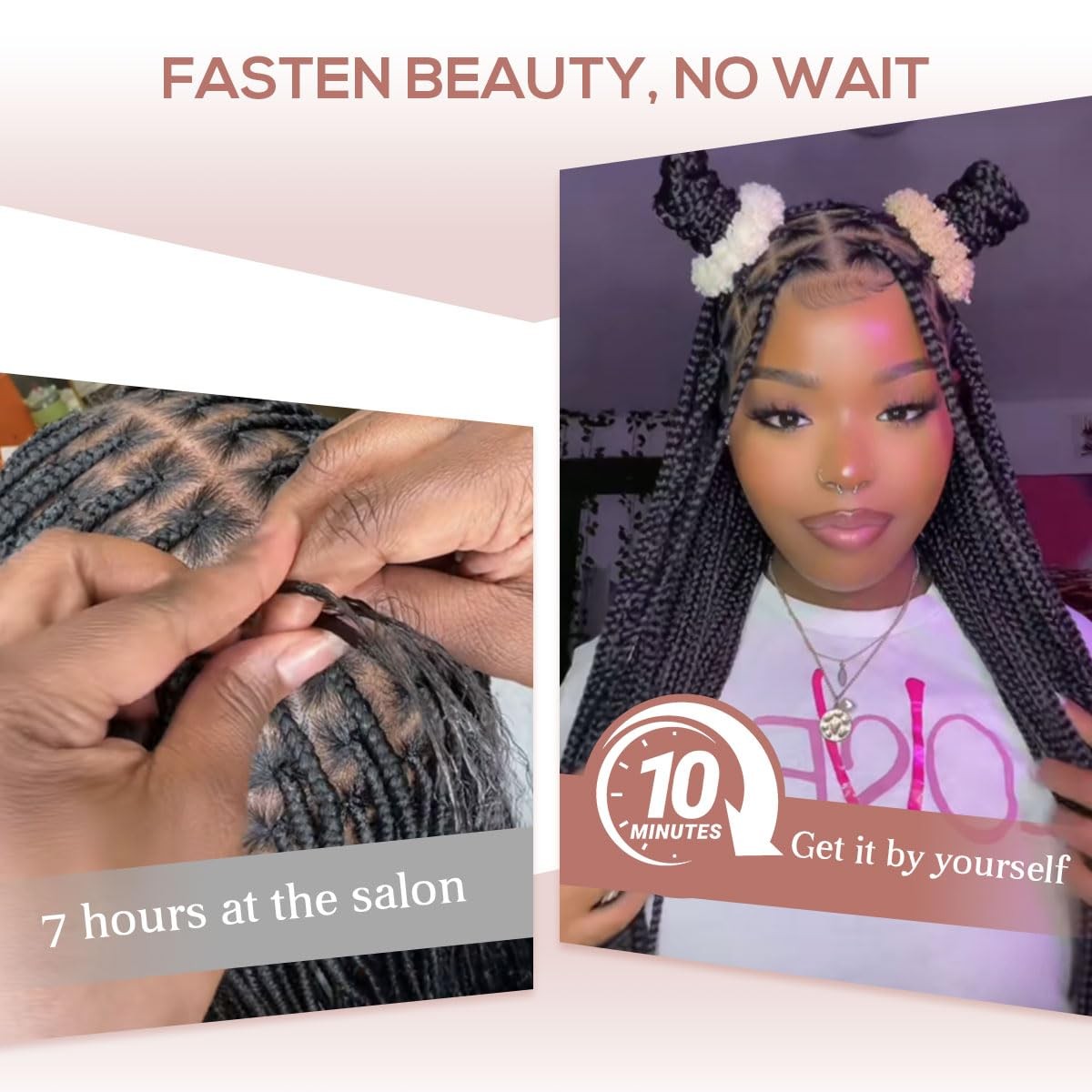 36 Inch Full Lace Braided Wigs for Black Women, 360° HD Single-layer Square Knot