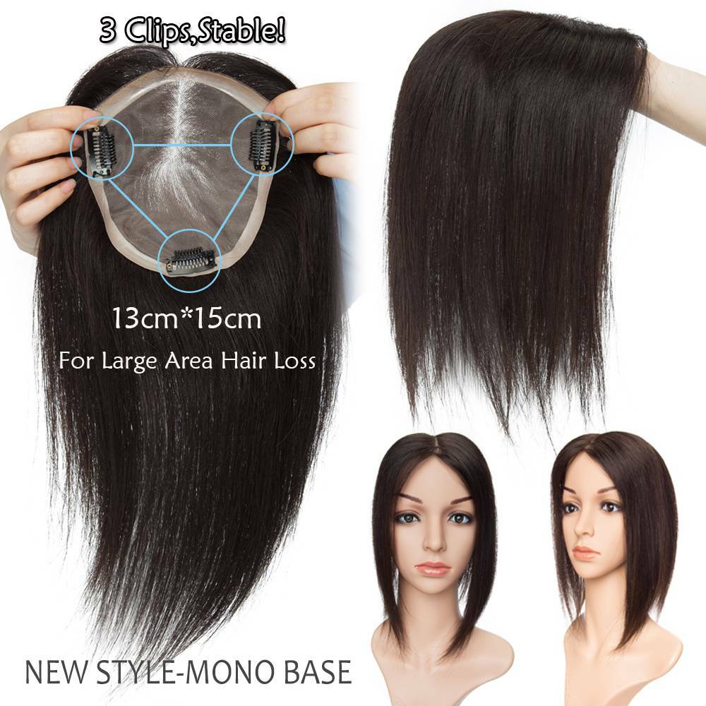 100% Human Hair Woman’s Topper Hairpiece Toupee Wig Black/Brown/Blonde Silk/Mono