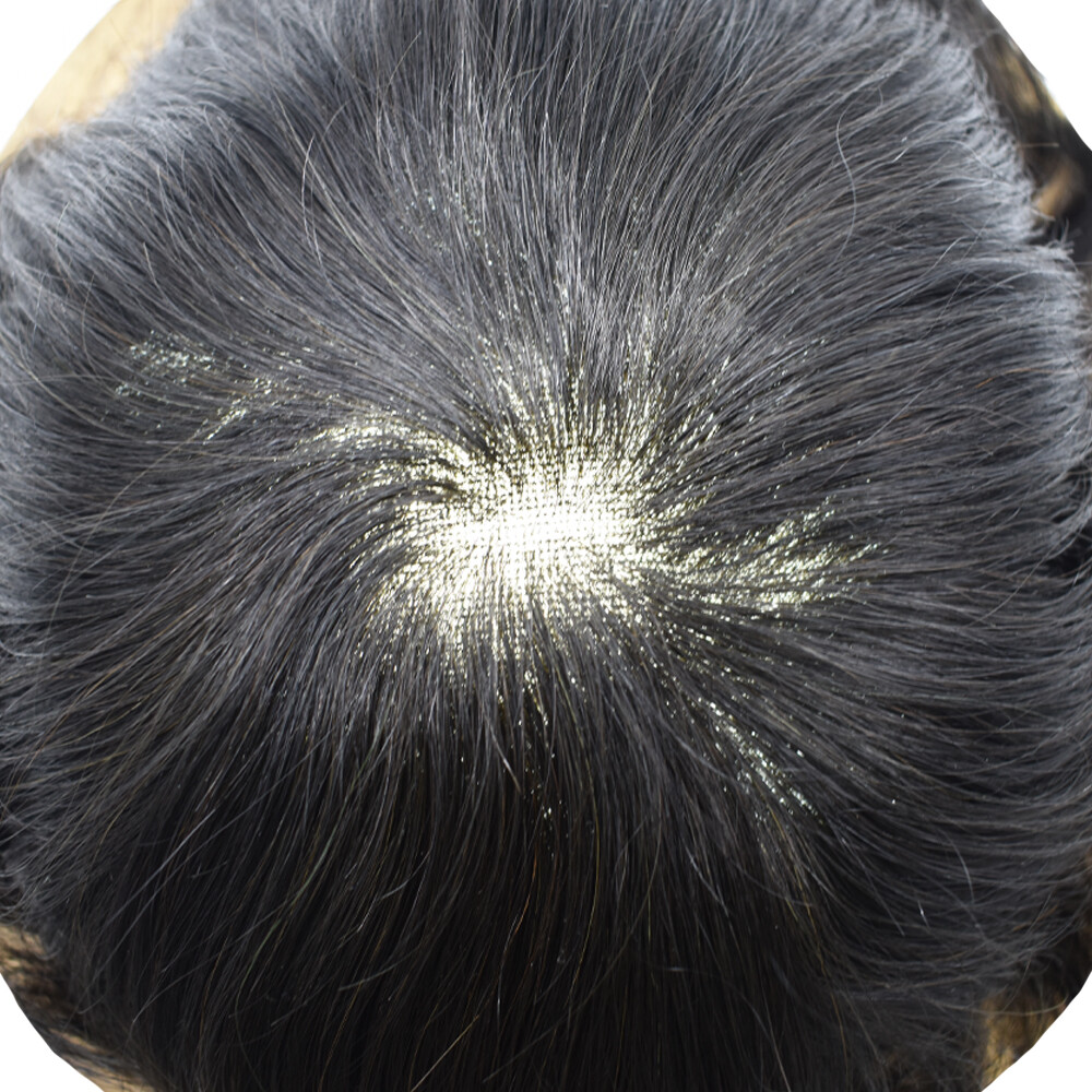 Mens Toupee French Lace Hairpiece Poly Skin PU Around Hair Unit Replacement Wigs