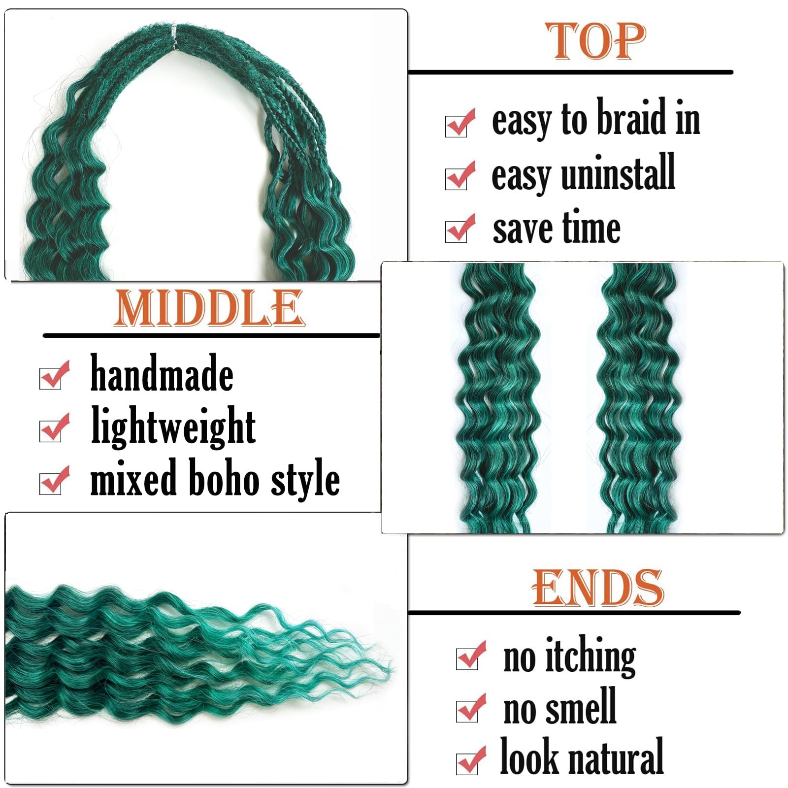Hiwondery Curly Dreads Braid Boho Style Dreads Synthetic Double Ended Dreadlock
