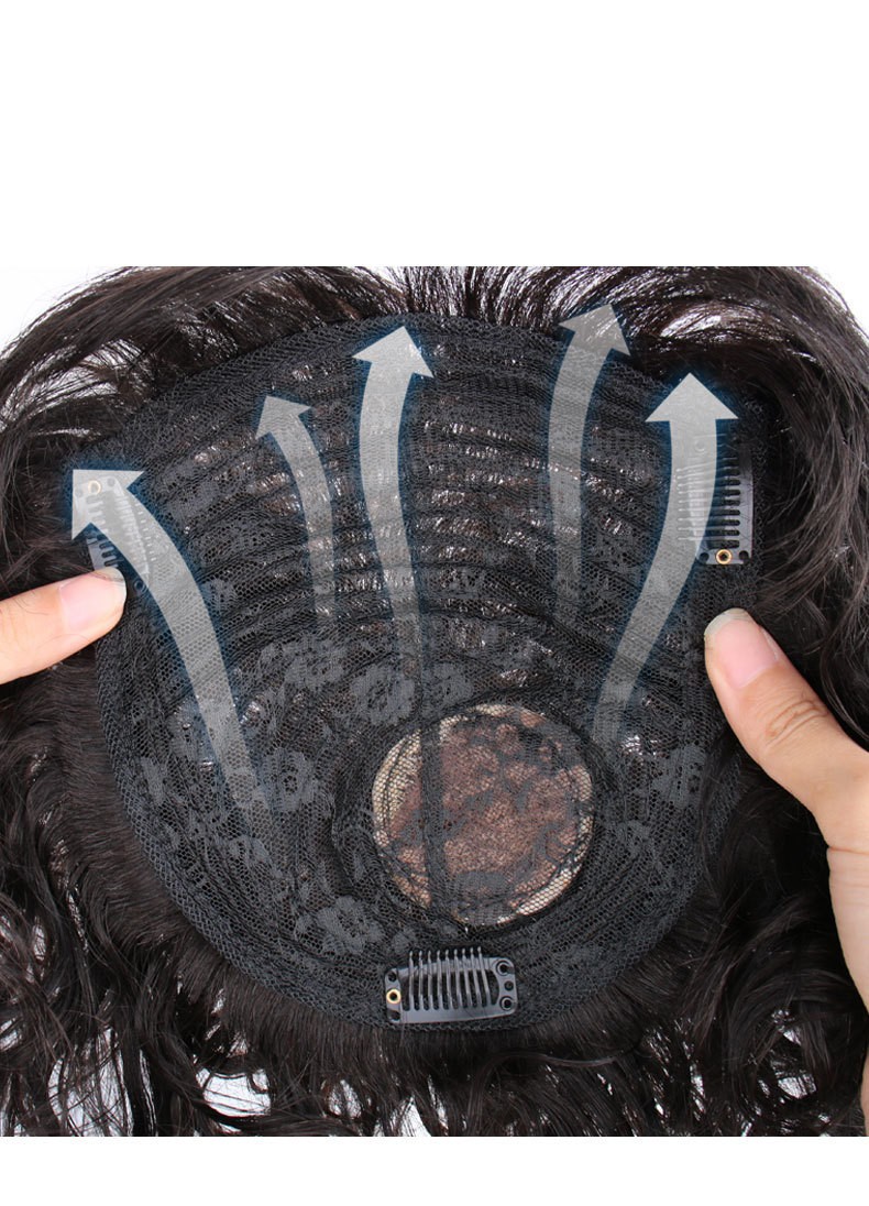 Seamless Fluffy Wavy Curly Wavy Clip Human Hair WigletHairpiece Topper For Women