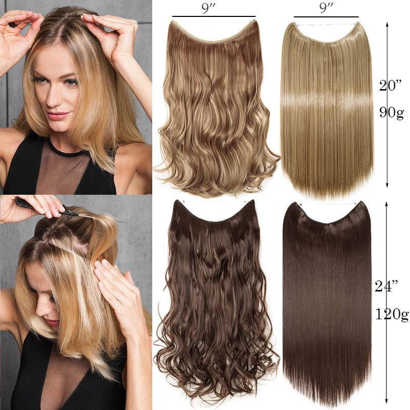 Hidden Long Invisible Band Wire In Thick One Piece Hair Extensions Mix As Human