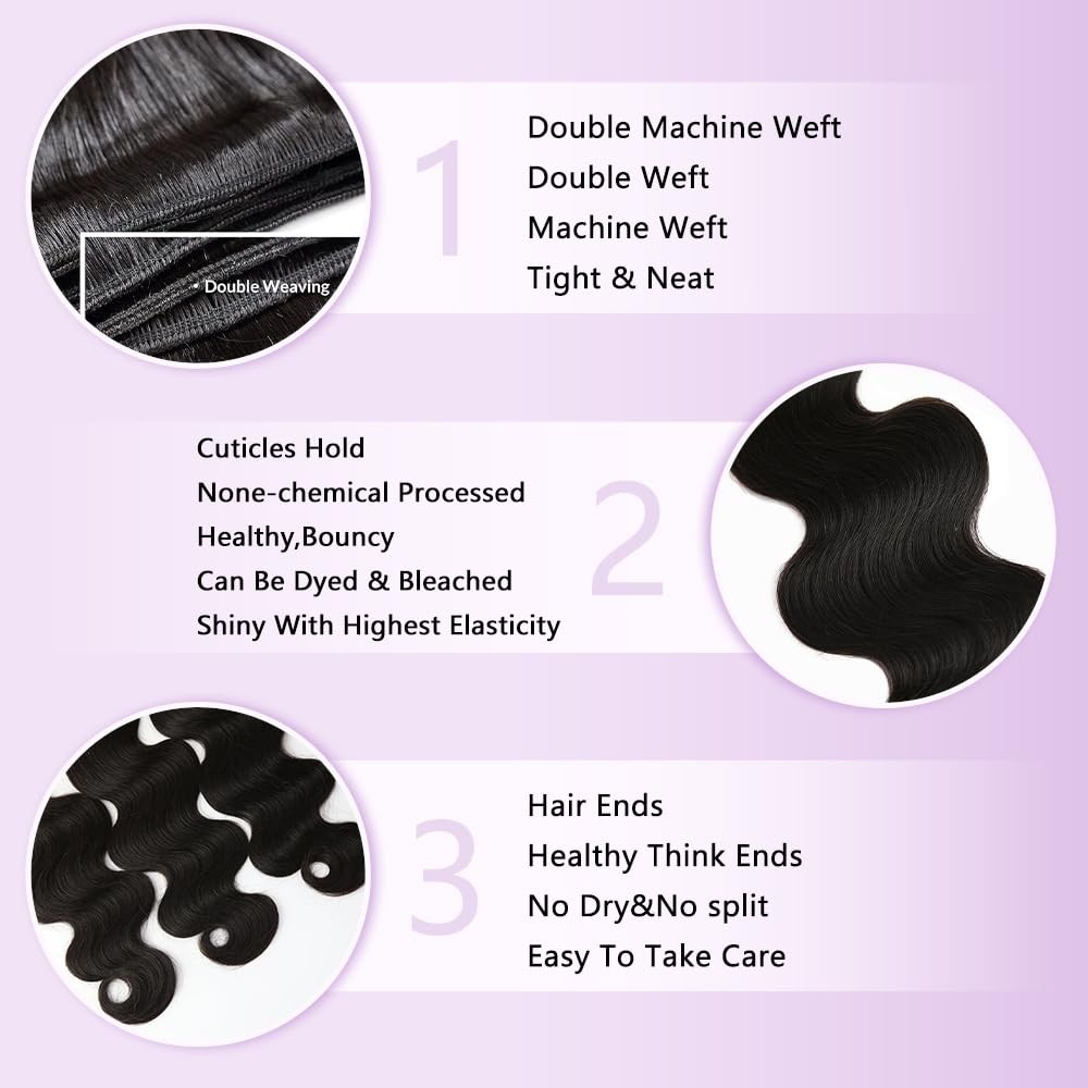 3pcs 16 18 20 Inch Raw Body Wave Human Hair Bundles Unprocessed Extensions BW