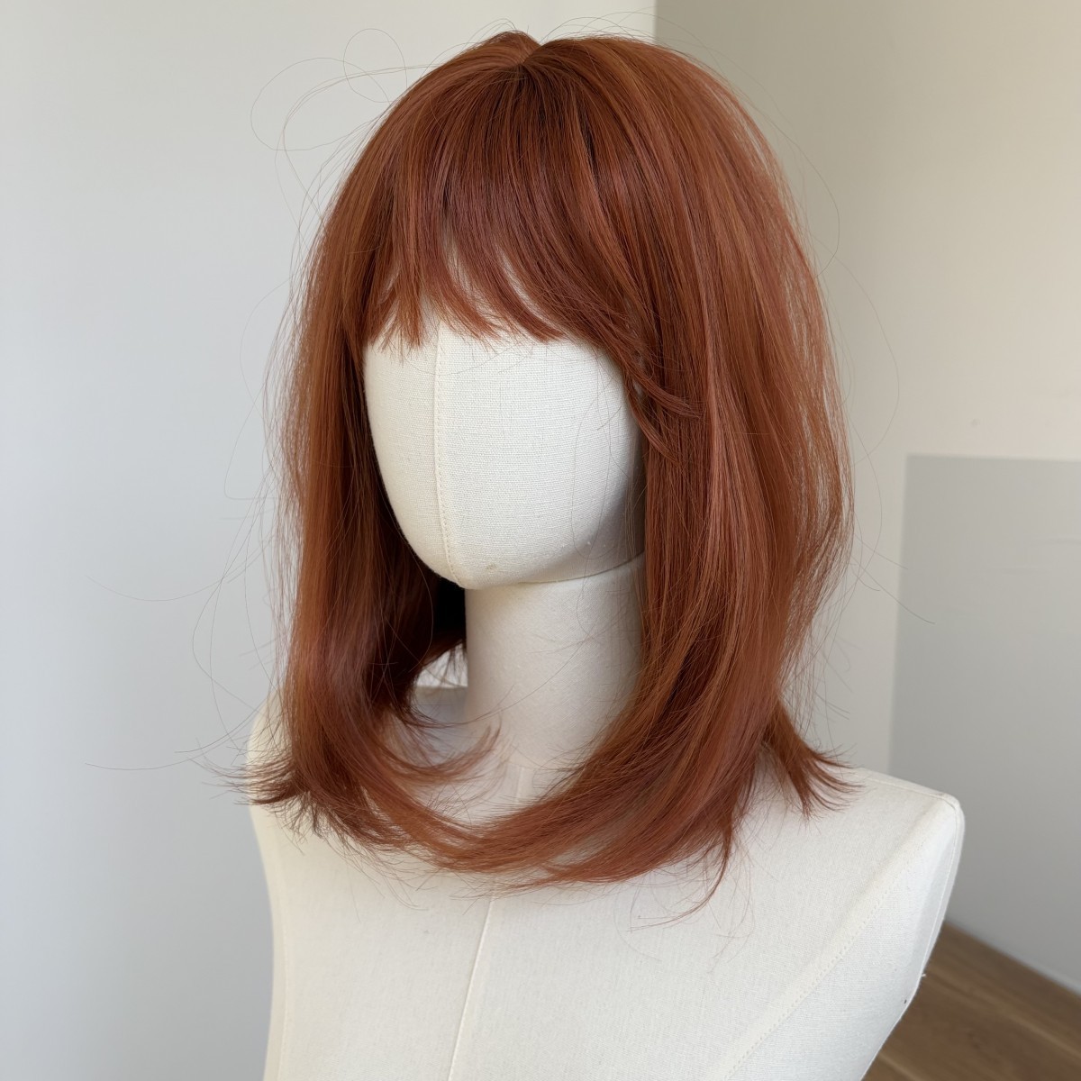 Heat Resistant Synthetic Hair Straight Copper Red Soft Cosplay Wig With Bangs