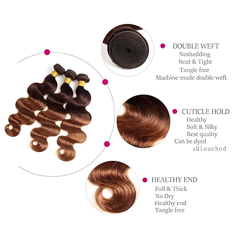3 Bundles (12″ 14″ 16″) Ombre Body Wave Human Hair & 1 Piece of 12 Inch Closure