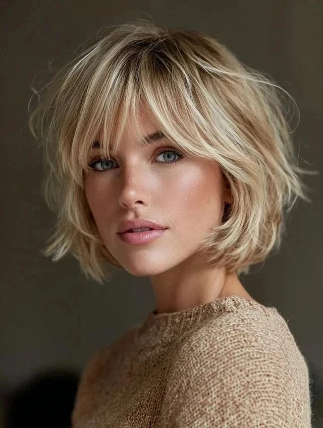 100% Human Hair New Fashion Women’s Layered Short Blond Brown Full Wigs 10 Inch